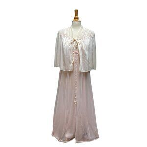 Vintage 60's Vanity Fair Pink Nylon Bridal Peignoir Gown and Bed Jacket